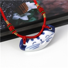 景德镇纯手工编织陶瓷项链原创手绘青花瓷项链招财猫