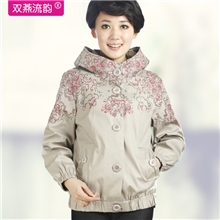 双燕流韵常熟批发中老年女装中年春秋外套翻领连帽妈妈两用衫