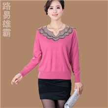 春秋装中年女装新款妈妈装秋装t恤长袖中老年针织打底衫女羊毛衫