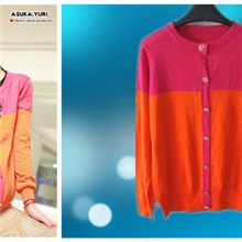 外贸日韩高端同款女针织衫ASUKA菁菁呛口小辣椒拼色针织开衫批发