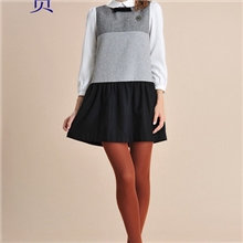 欧美原单2013新款秋装长袖撞色拼接修身翻领连衣裙2133084270