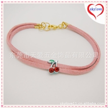 精品热销粉色樱桃手腕带韩国棉绳编制手链