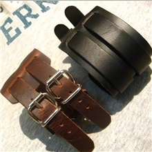 SL0229厂家供应韩版宽皮双扣男手链，真皮手镯外贸饰品手链