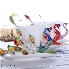 景德镇珐琅瓷孔雀杯咖啡杯套装欧式珐琅瓷法兰瓷婚庆礼品办公杯