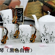 供应批发音乐杯套装小提琴乐器五件套咖啡杯茶具音符马克杯