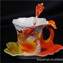 珐琅瓷龙凤咖啡杯婚礼必备马克杯茶杯陶瓷杯法兰瓷珐琅瓷批发