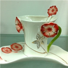 珐琅瓷红牵牛花咖啡杯法兰瓷礼品批发创意陶瓷杯送朋友