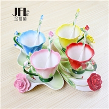潮州珐琅瓷玫瑰花创意个性高档玉彩咖啡杯送朋友员工厂家批发