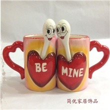 创意陶瓷马克杯立体卡通情侣对杯带勺杯子情人节礼品批发
