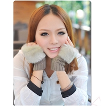 可爱淑女百搭仿兔毛毛线冬季露指保暖冬天半指手套皮草半指手套