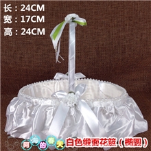 婚庆道具藤编白色缎面花篮结婚花瓣篮伴娘手提花篮花童撒花篮
