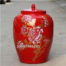 热销景德镇中国红牡丹100斤陶瓷白酒坛子专业红瓷陶瓷酒坛批发