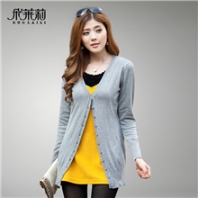 大朗秋季韩版针织衫开衫毛衣中长薄款宽松空调衫V领外套厂家直销