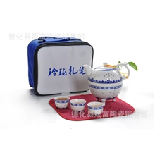 批发供应青花陶瓷镂空旅行茶具礼品促销茶具套装玲珑功夫茶具