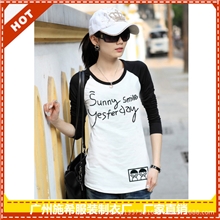 简约时尚印花韩版女士T恤批发,圆领插T恤批发