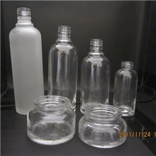 圆形化妆品玻璃瓶套装、透明玻璃瓶