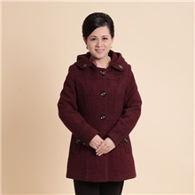 3462-1中老年女装新款长款带帽羊毛呢风衣冬款妈妈装厂家批发