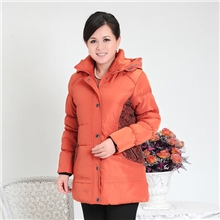 1554-3中老年女装秋冬时尚刺绣修身连帽中长款加厚棉衣服外套