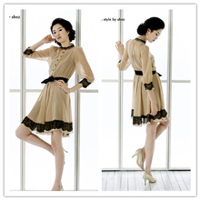 批发2013夏装新款韩版SZ1204杏色气质雪纺连衣裙批发