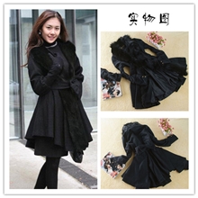 批发2013新款韩版时尚女装冬装优雅长款修身高贵狐狸毛羊绒大衣