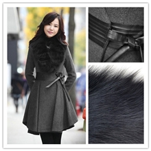 2013新款秋冬时尚女装中长款修身狐狸毛领毛呢大衣羊绒呢子外套