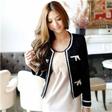 2012秋冬新品蝴蝶结撞色毛呢外套大码毛呢小外套女士短外批发