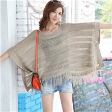 厂家直销韩版风镂空披肩斗篷流苏大圆领领蝙蝠袖针织衫毛衣女装