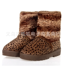 厂家直销豹纹雪地靴靴子短靴欧美冬女鞋平跟保暖棉靴