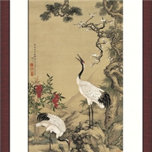 松梅双鹤图沈铨花鸟国画高仿古画书房客厅大堂装饰画有框挂画