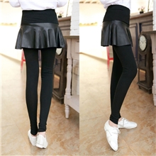 韩版拼接百褶皮裙裤假两件套裤裙保暖加绒加厚显瘦女打底裤批发