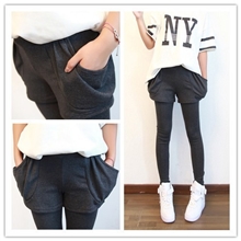 韩版新款加绒加厚假两件打底裤批发加绒加厚大口袋裙裤九分裤