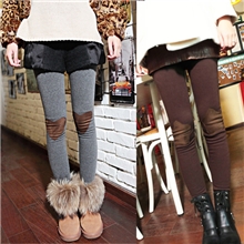 新款纯棉不倒绒膝盖爱心星星补丁裤加绒加厚休闲靴裤九分打底裤
