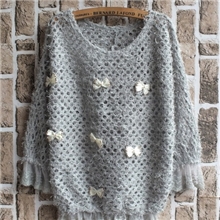 2013热卖日韩女装可爱风镂空长袖针织衫蝴蝶结蕾丝女针织衫