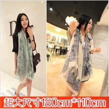 清新中国风青花瓷印花围巾纱巾韩国巴厘纱围巾丝巾披肩批发