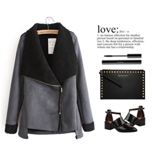 2013新款冬装韩版时尚保暖气质羊羔毛大翻领鹿皮绒外套W067