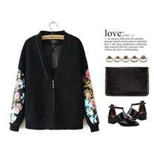 13秋冬新女装欧美复古时尚拼接皮袖V领显瘦百搭毛呢外套夹克W063