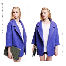 2013新款秋冬女装韩版手工落肩一粒扣宽松气质羊毛呢大衣外套W019