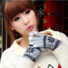 五指雪花触摸屏手套保暖触摸屏手套加厚针织触摸屏手套批发