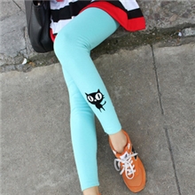 批发秋冬新款韩国韩版女式小猫图头案打底裤时尚修身显瘦九分裤