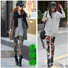 迷彩裤厂家直销新款韩版女装精梳棉迷彩九分打底裤女军裤