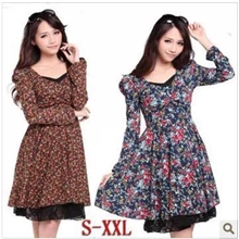 秋冬新款长袖秋款针织大码冬款连衣裙宽松气质打底碎花裙子