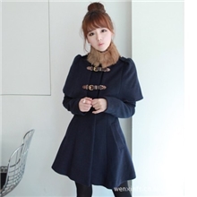 【镇厂之宝】2013韩国秋冬甜美收腰修身立领斗蓬假两件昵大衣A028