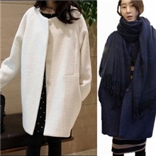 13【镇厂之宝】韩版女装热销甜美圆领斗篷式宽松呢大衣白外套A232