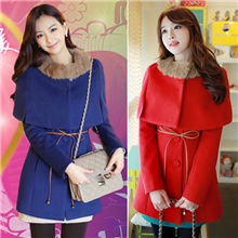 13【镇厂之宝】韩秋甜美圣诞单排扣两件套披肩修身毛呢红大衣A237