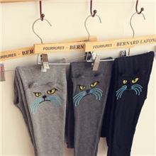 潮原宿风喵星人立体耳朵刺绣猫咪修身打底裤弹力棉九分裤女长裤