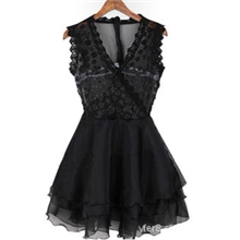 2012批发女装夏免费代理欧美风蕾丝网纱后背透视连衣裙3033