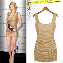 [厂家直销]一件代发欧美风紧身褶皱蕾丝显瘦夜店背心连衣裙3159