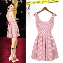 欧美女装代理一件代发批发新款品牌雪纺明星范波点露背连衣裙3178