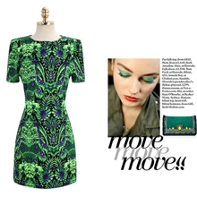 免费代理2013年新款短袖修身欧美大牌图腾印花连衣裙6041