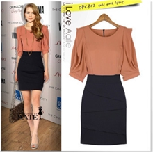 批发淘宝代理爆款欧美秋装女装批发中袖职业品牌拼接连衣裙3122